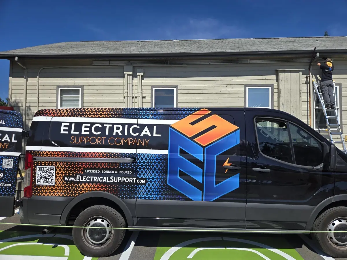 Electrical Support Company van parked at the finished EV charging stalls
